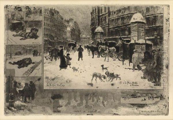 L'hiver A Paris Oil Painting by Felix-Hilaire Buhot