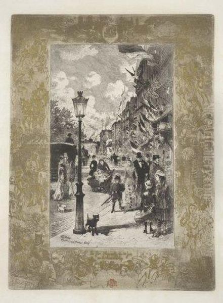 La Fete Nationale Au Boulevard Clichy Oil Painting by Felix-Hilaire Buhot