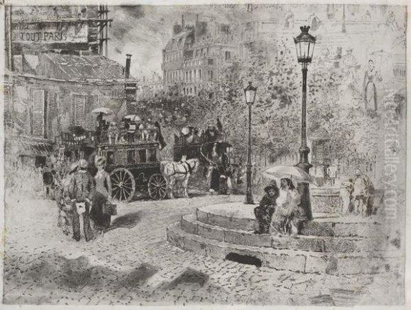 La Place Pigalle Oil Painting by Felix-Hilaire Buhot