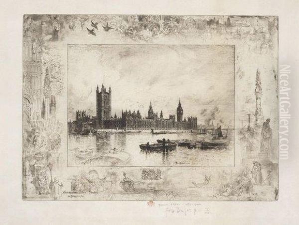 Westminster Palace Oil Painting by Felix-Hilaire Buhot