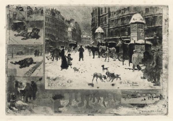 L'hiver A Paris Oil Painting by Felix-Hilaire Buhot