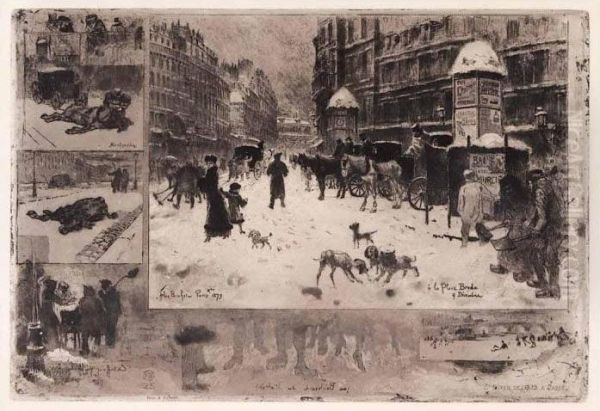 L'hiver A Paris Oil Painting by Felix-Hilaire Buhot