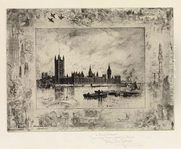 Westminster Palace Oil Painting by Felix-Hilaire Buhot