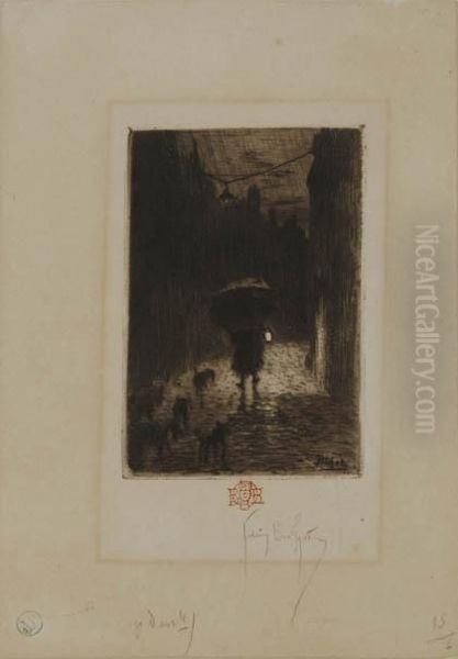 'pluie Et Parapluie' Oil Painting by Felix-Hilaire Buhot