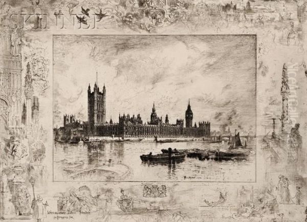 Westminster Palace Oil Painting by Felix-Hilaire Buhot