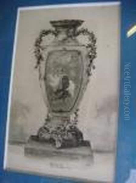 Grand Vase Decoratif En Metal Martele Gravure Signee Au Centre Dansla Planche Oil Painting by Felix-Hilaire Buhot