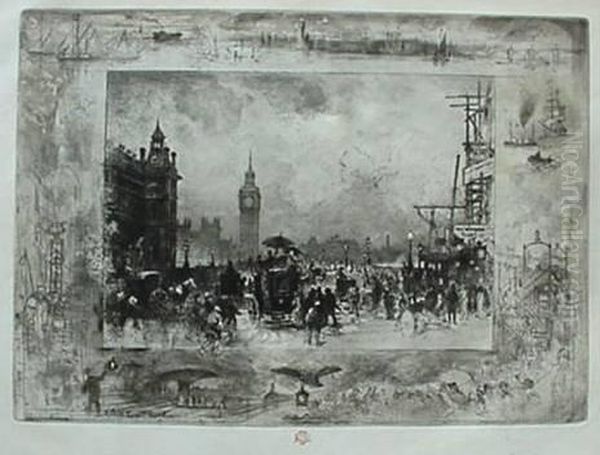 Westminster Bridge Oil Painting by Felix-Hilaire Buhot