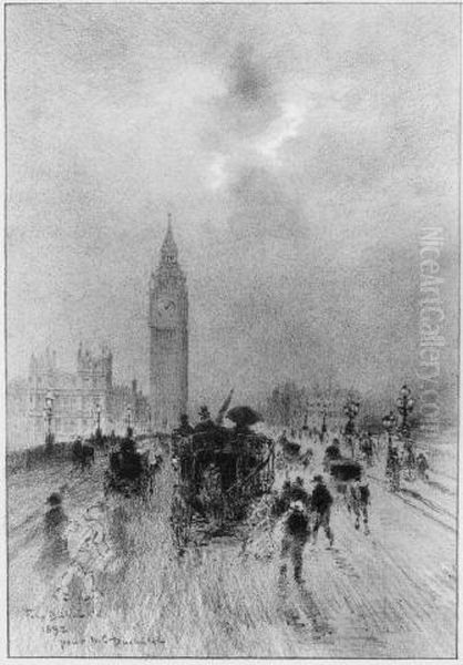 Westminster Bridge Oil Painting by Felix-Hilaire Buhot