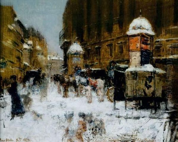 Place Breda Sous La Neige Oil Painting by Felix-Hilaire Buhot