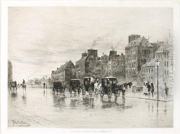 Une Matinee D'hiver Au Quai De L'hotel Dieu Oil Painting by Felix-Hilaire Buhot