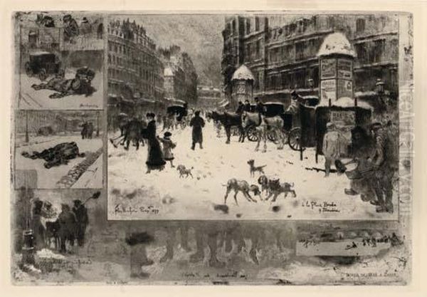 L'hiver A Paris (la Neige A Paris) Oil Painting by Felix-Hilaire Buhot