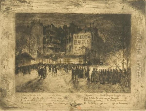 La Place Des Martyrs Et La Taverne Du Bagne Gravure Oil Painting by Felix-Hilaire Buhot