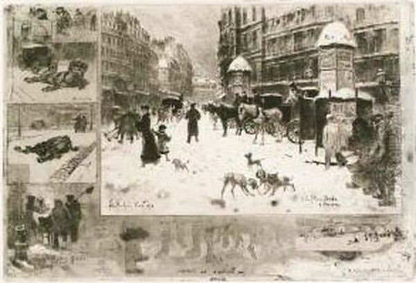 L````hiver A Paris Ou La Neige A Paris, A La Place Breda Oil Painting by Felix-Hilaire Buhot