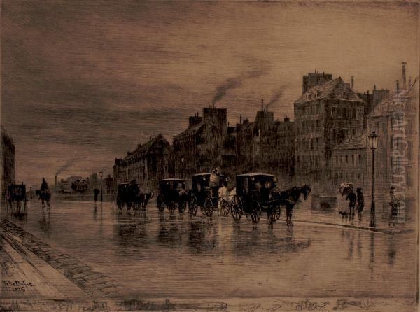 Une Matinee D'hiver Au Quai De L'hotel-dieu Oil Painting by Felix-Hilaire Buhot