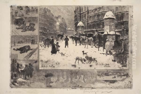 L'hiver A Paris Oil Painting by Felix-Hilaire Buhot