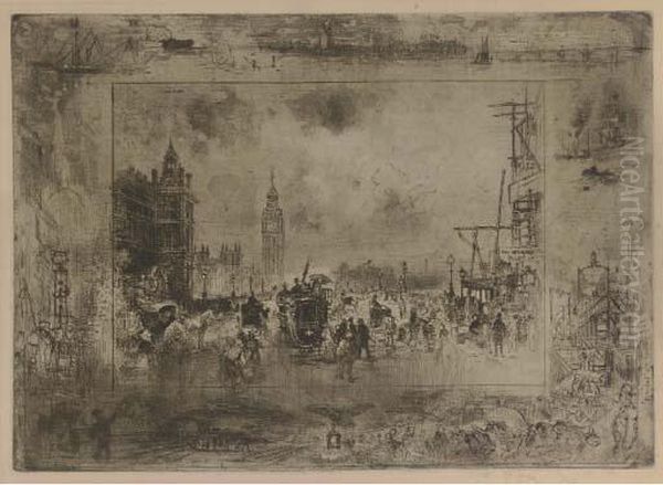 Westminster Bridge Ou Westminster Clock Tower Oil Painting by Felix-Hilaire Buhot