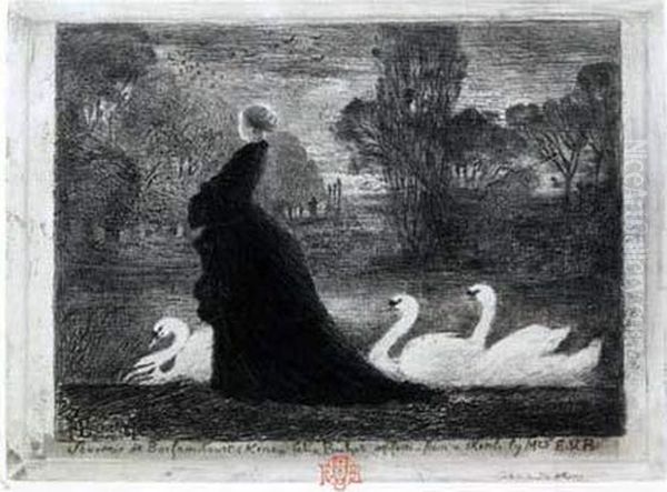 La Dame Aux Cygnes. 1879. Oil Painting by Felix-Hilaire Buhot