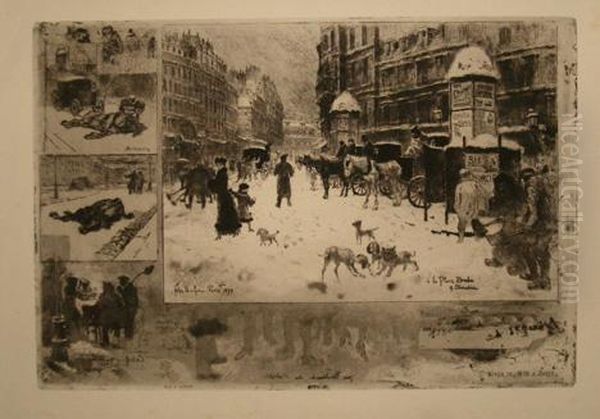 L'hiver A Paris Oil Painting by Felix-Hilaire Buhot