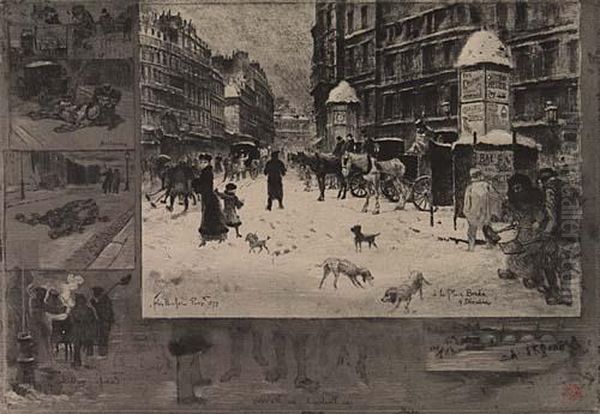 L'hiver A Paris Oil Painting by Felix-Hilaire Buhot