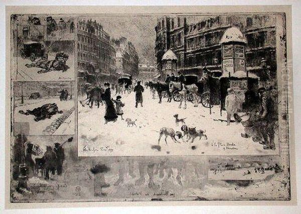 L'hiver A Paris (bourcard/goodfriend 128) Oil Painting by Felix-Hilaire Buhot