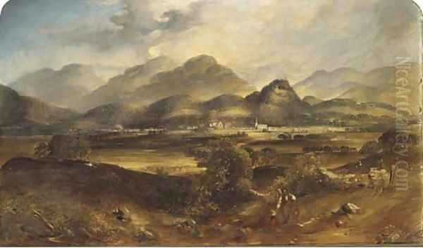 Figures in a Scottish landscape with Comrie and Strathearn beyond Oil Painting by David Octavius Hill