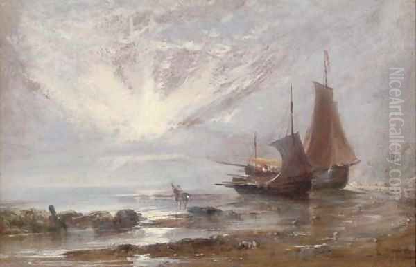 Loading the boats at low tide Oil Painting by Edwin Hayes