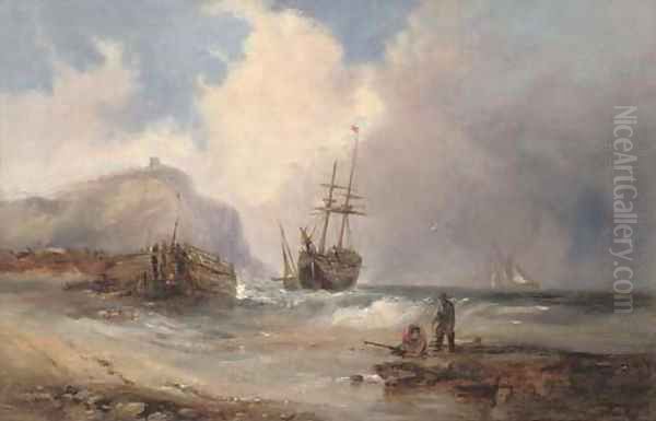 Beaching the brig before the approaching squall Oil Painting by Edwin Hayes