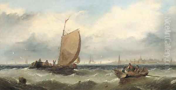 Fishermen hauling in their nets Oil Painting by Edwin Hayes