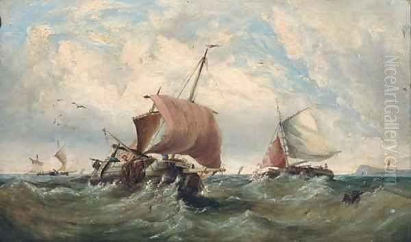 Fishing boats in a swell Oil Painting by Edwin Hayes