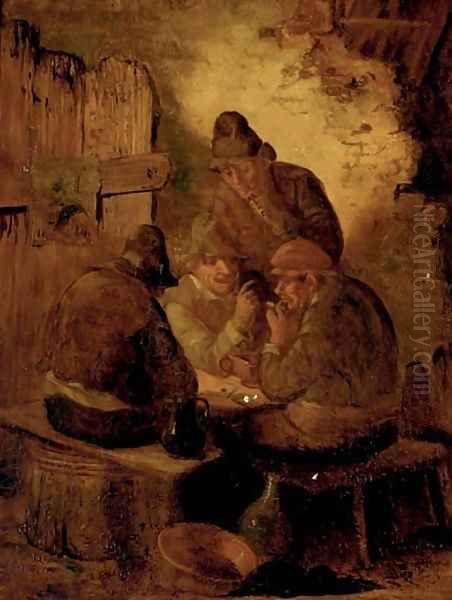 Peasants drinking and smoking in a tavern Oil Painting by Egbert Van Heemskerck