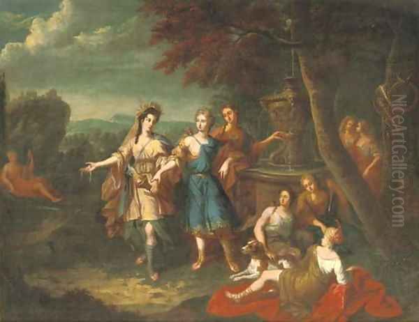 Diana and her nymphs by a fountain Oil Painting by Gerard Hoet