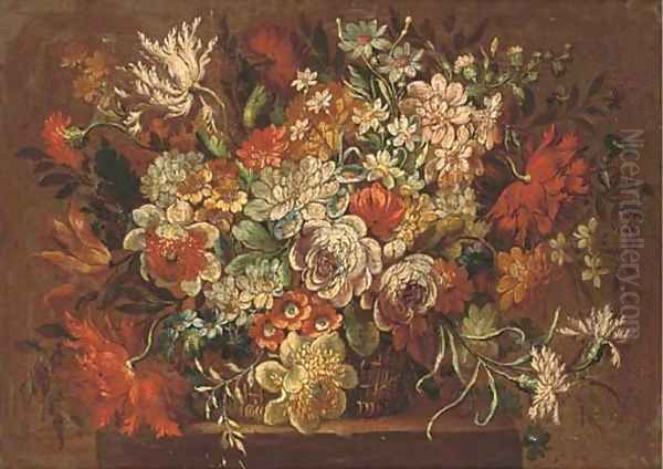 Summer flowers in a wicker basket Oil Painting by Pieter Hardime