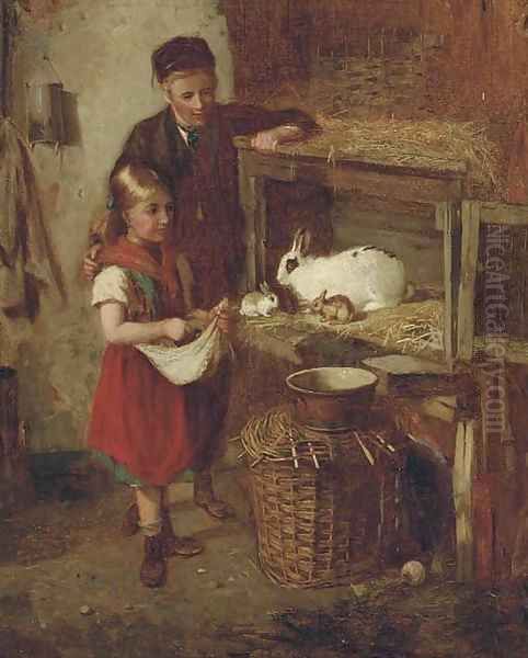 Feeding the rabbits Oil Painting by William Hemsley