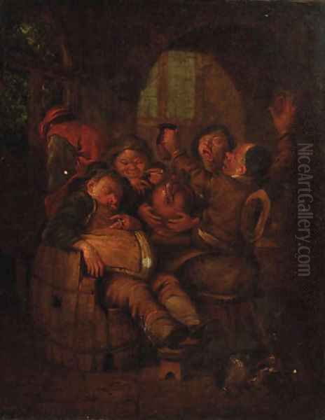 Boors drinking in a tavern Oil Painting by Egbert Jaspersz. van, the Elder Heemskerck