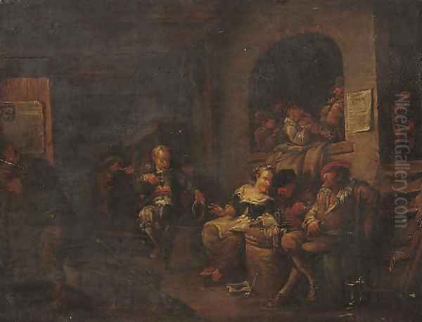 Peasants smoking and music making in an interior Oil Painting by Egbert Jaspersz. van, the Elder Heemskerck