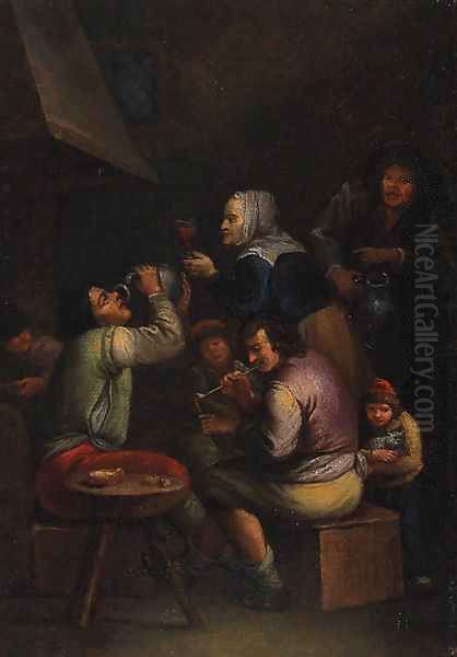 Peasants drinking and smoking in a Tavern Oil Painting by Egbert van the Elder Heemskerk