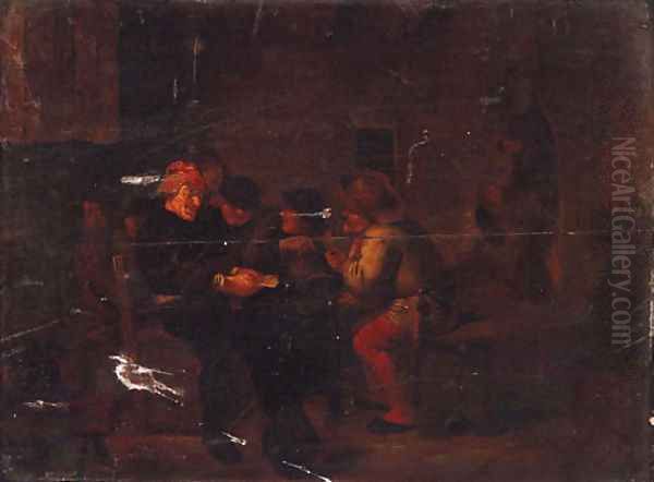 Peasants playing cards in an interior Oil Painting by Egbert van the Elder Heemskerk