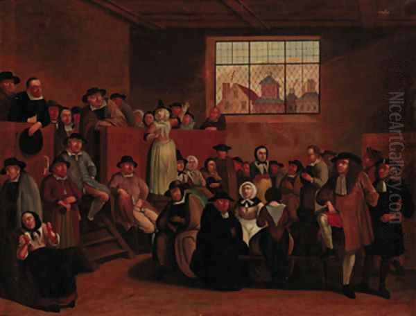 A Quaker meeting Oil Painting by Egbert van the Elder Heemskerk