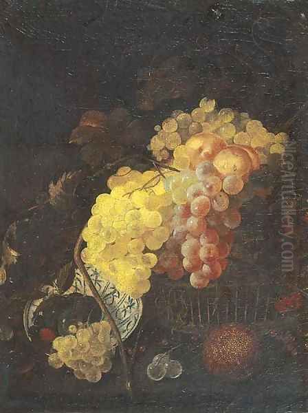 Grapes, peaches and cherries in a basket Oil Painting by Jan Davidsz De Heem