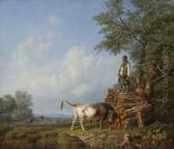 Stier Und Bauer Oil Painting by Heinrich Burkel