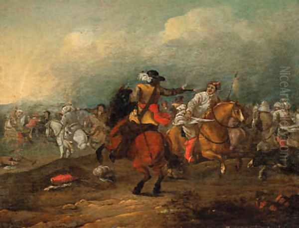 A cavalry engagement Oil Painting by Jan Van Huchtenburgh