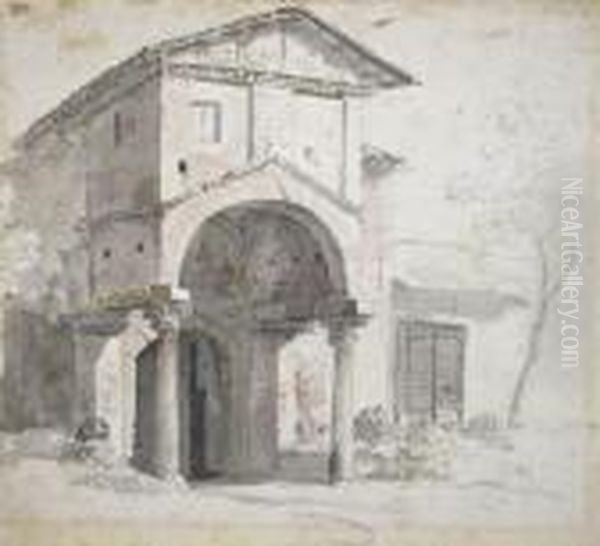 Italienische Villa Mit Rundbogen Uber Kannelierten
Saulen Oil Painting by Heinrich Burkel