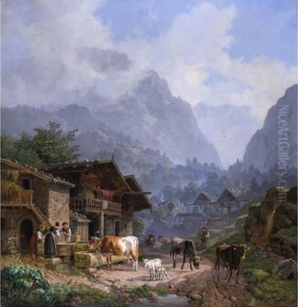 Abendfrieden Oil Painting by Heinrich Burkel