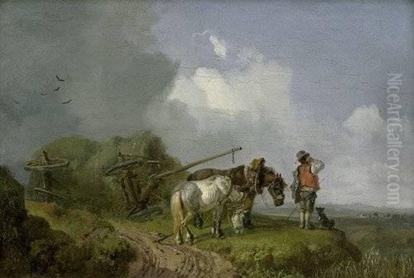 Der Umgesturzte Heuwagen Oil Painting by Heinrich Burkel