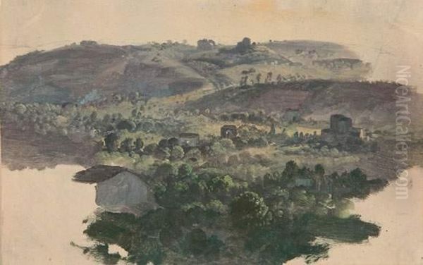 Italienische Landschaft. Oil Painting by Heinrich Burkel