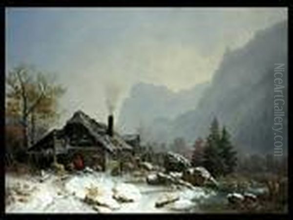 Die Schmiede Bei Garmisch Oil Painting by Heinrich Burkel