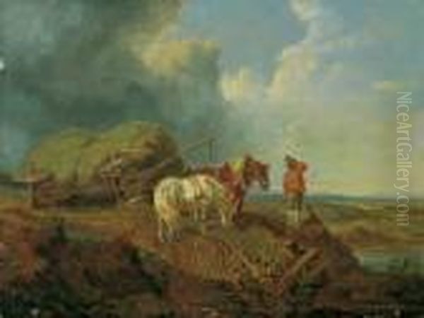 Der Umgesturzte Heuwagen. Oil Painting by Heinrich Burkel