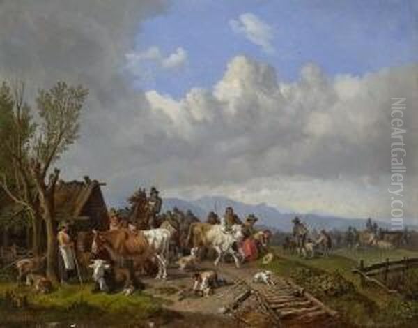 Viehmarkt. Oil Painting by Heinrich Burkel