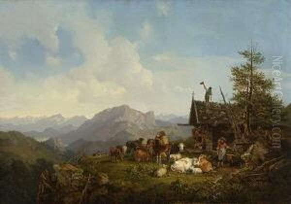 Hochalm In Oberbayern. Oil Painting by Heinrich Burkel