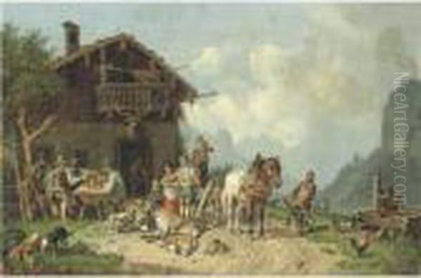 After The Hunt Oil Painting by Heinrich Burkel